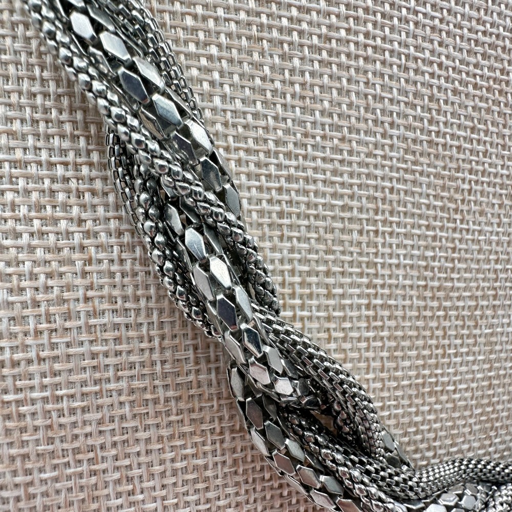 Charming Charlie 90s Silver Tone Multi-Strand Braided Mesh Necklace